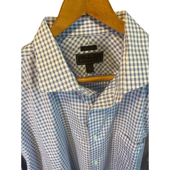 Jos A Bank Reserve Blue White Checked Plaid Button Down Wrinkle Free Shirt - Picture 3 of 10
